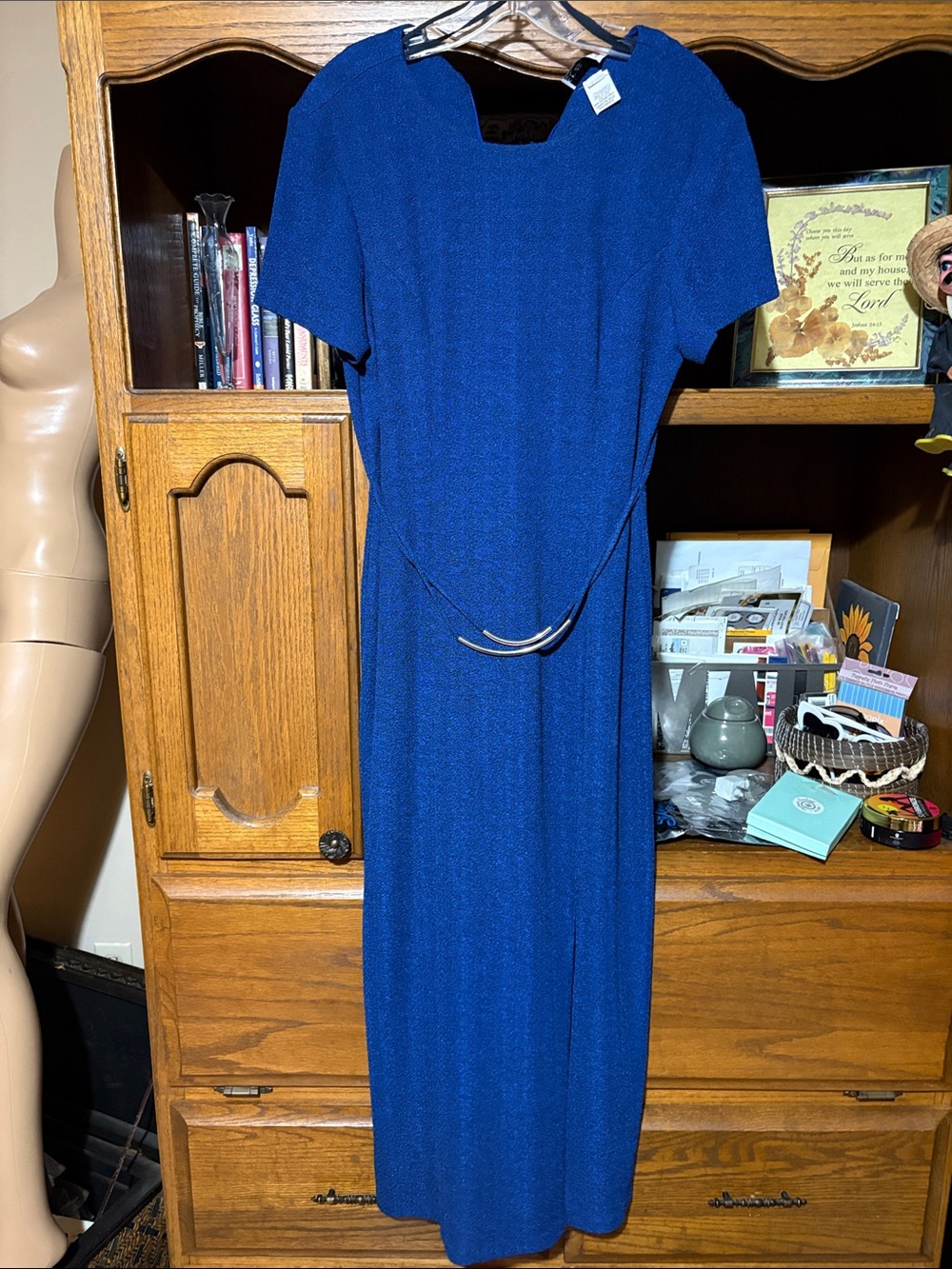 Scarlett Royal Blue Midi Dress with Decorative Waist Chain